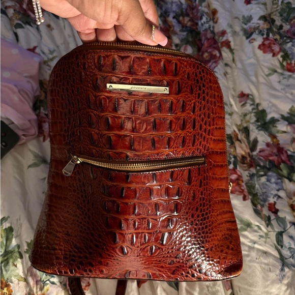 Brahmin Rich Brown Croc-Embossed Backpack - Picture 1 of 3